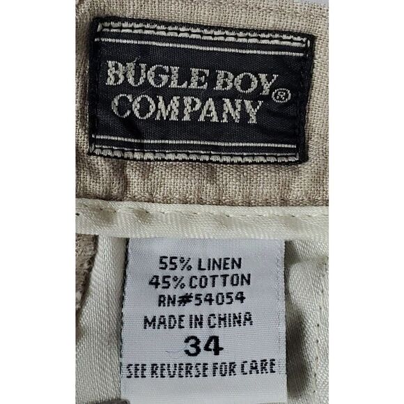 Bugle Boy Golf Shorts Size 34 Tan Khaki Dress Casual Linen Blend Pleated  Comfy - Picture 3 of 5